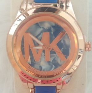 MK rose gold and blue watch